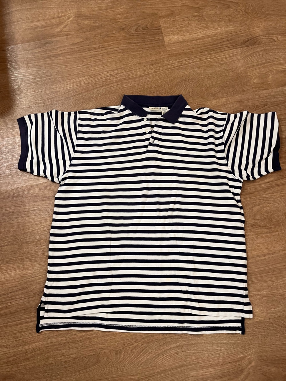L.L. Bean Navy and White Striped Polo Shirt
